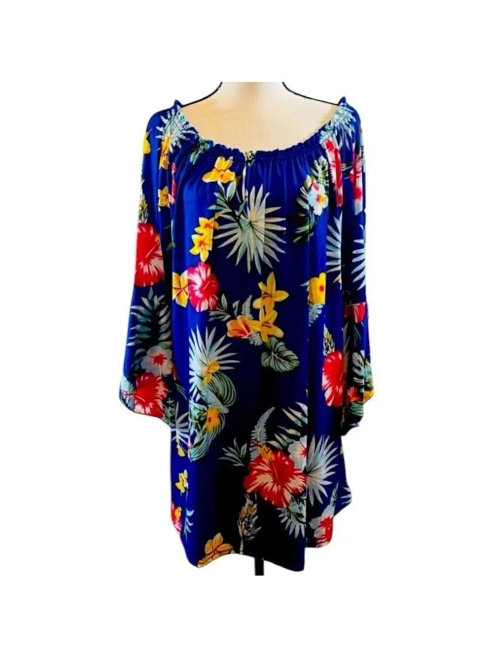Floral Boho Tunic Dress Size 2X Blue Floral